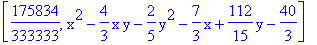 [175834/333333, x^2-4/3*x*y-2/5*y^2-7/3*x+112/15*y-40/3]